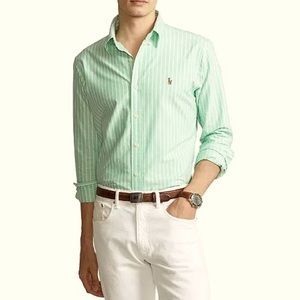 Mens MEDIUM Ralph Lauren button down dress shirt grass green stripes